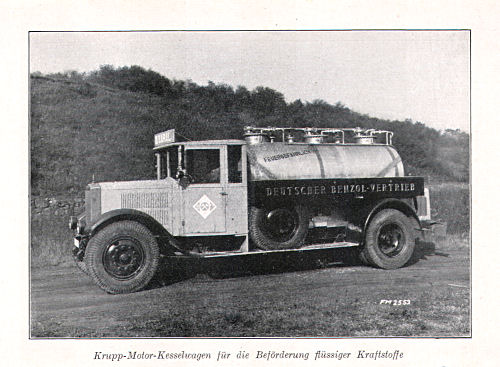 Taschenatlas der ganzen Welt
Krupp (1931)
Krupp-Motor-Kesselwagen für die Beförderung flüssiger Kraftstoffe