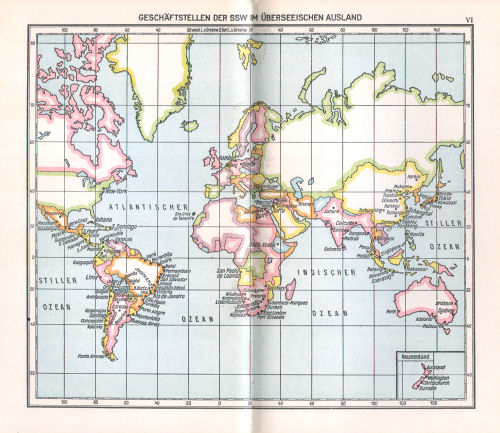 Taschenatlas der ganzen Welt
Siemens-Schuckertwerke (1928)
VI. Geschäftsstellen der SSW im überseeischen Ausland