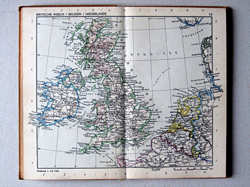 Taschenatlas der ganzen Welt (1952)
13. Britische Inseln / Belgien / Niederlande