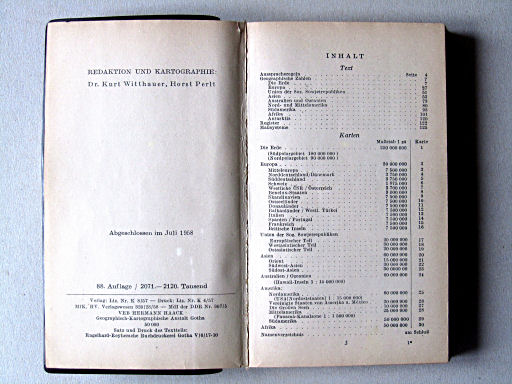 Die Erde Taschenatlas (1958)
Inhoudsopgave / Table of contents
