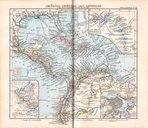 Perthes. Atlas portátil (1894)
26. América central, las Antillas y la parte setentrional de América del Sur