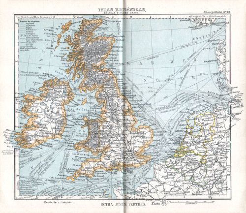 Perthes. Atlas portátil (1910)
12. Islas Británicas, Bélgica y Países Bajos