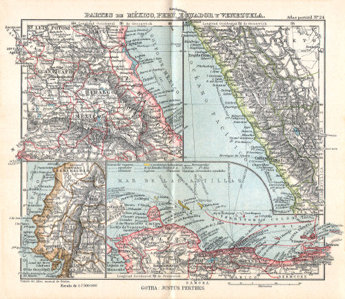 Perthes. Atlas portátil (1910)
24. Partes de México, Perú, Ecuador y Venezuela