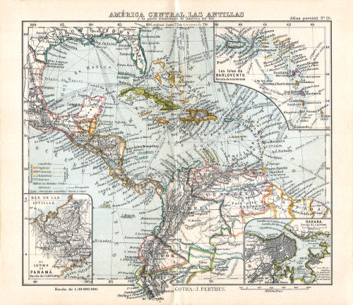 Perthes. Atlas portátil (1910)
25. América central, las Antillas y la parte setentrional de América del Sur
