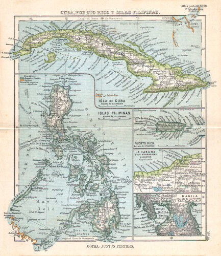 Perthes. Atlas portátil (1910)
28. Cuba, Puerto Rico y Islas Filipinas