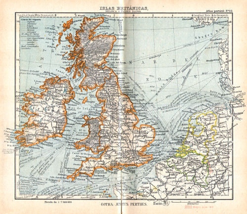 Perthes. Atlas portátil (1921)
12. Islas Británicas, Bélgica y Países Bajos