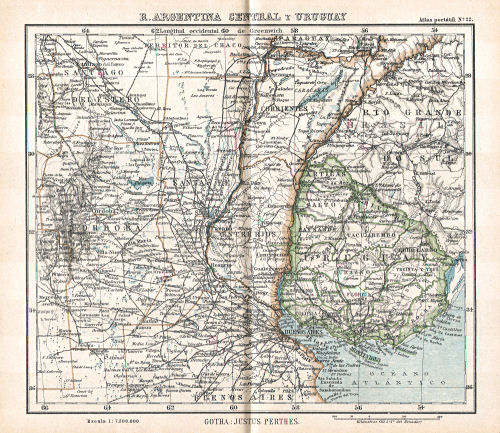 Perthes. Atlas portátil (1921)
22. República Argentina central y Uruguay