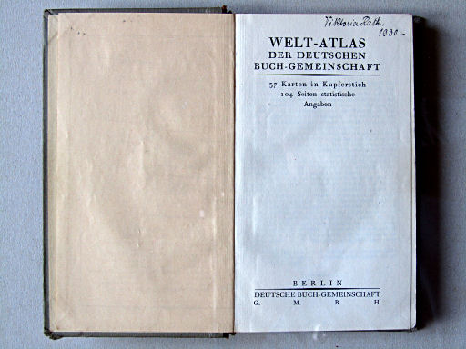 Welt-Atlas der DBG (ca. 1928)
Titelpagina (uitgave met 37 kaarten) / Title page (version with 37 maps)