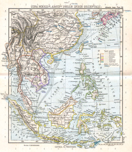 Perthes. Atlante tascabile (1891)
18. Cina Meridionale, Arcipelago delle Indie Orientali