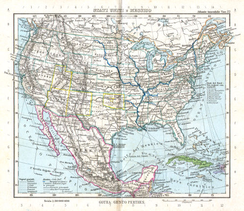 Perthes. Atlante tascabile (1891)
22. Stati Uniti e Messico