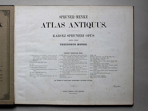 Spruner-Menke, Atlas antiquus, 1865
Latijnse titel met inhoudsopgave / Latin title with table of contents