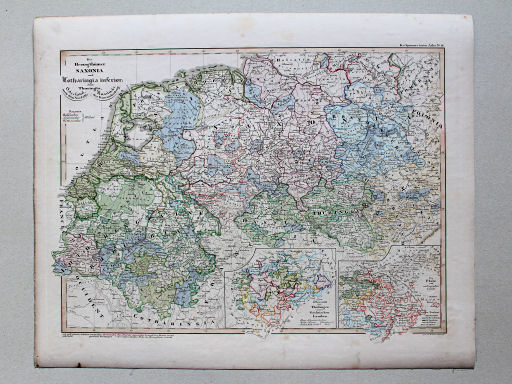 von Spruners Atlas zur Geschichte der Staaten Europas, 1846
16. Die Herzogthümer Saxonia und Lotharingia inferior; dann Thuringia, Osterland, Hassia etc. nach dem Verfall der Gaueintheilung