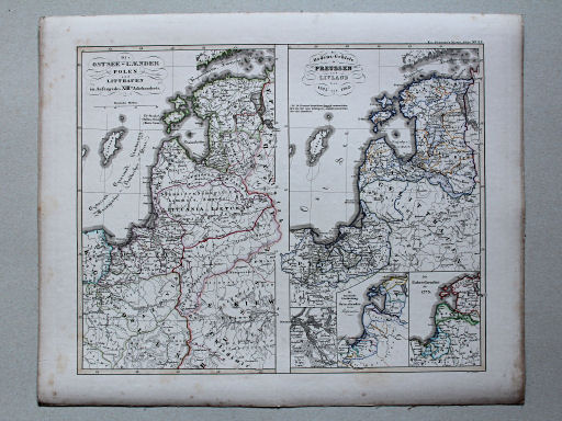 von Spruners Atlas zur Geschichte der Staaten Europas, 1846
22. a. Die Ostsee-Laender Polen und Litthauen im Anfange des XIIIten Jahrhunderts. b. Die Ordens-Gebiete in Preussen und Livland bis 1525 und 1562
