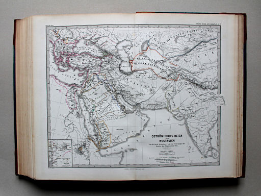Spruner-Menke, Hand-Atlas Mittelalter neuere Zeit, 1880
77. Oströmisches Reich und West-Asien von der Zeit Justinians I bis zum Untergange des Reiches der Sassaniden 642