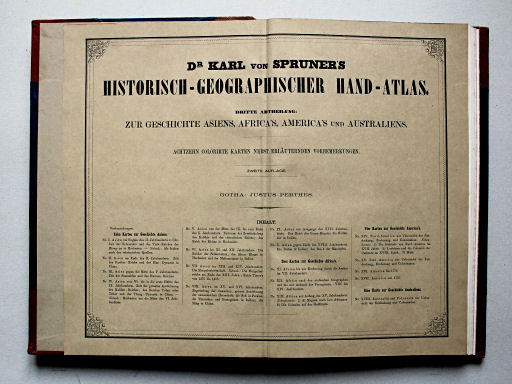 von Spruners Atlas zur Geschichte Asiens etc. 1855
Titelpagina met inhoudsopgave / Title page with table of contents