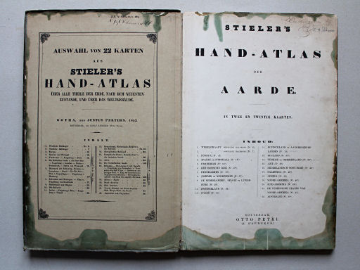 Stieler's Hand-Atlas der Aarde, 1852
Duitse en Nederlandse titelpagina's / German and Dutch title pages
