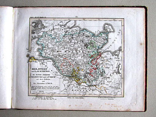 Kleiner Atlas der Deutschen Bundes-Staaten, 1838
11. Holstein und Lauenburg. Die Hanse-Staedte Hamburg und Lübeck mit ihren Gebieten und das Fürstenthum Lübeck