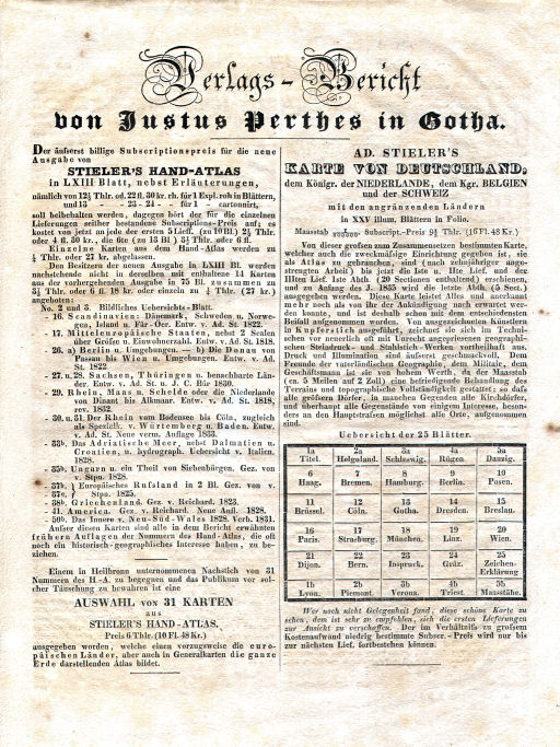 Ad. Stieler's Karte von Deutschland
Verlags-Bericht Justus Perthes 1834, p. 1