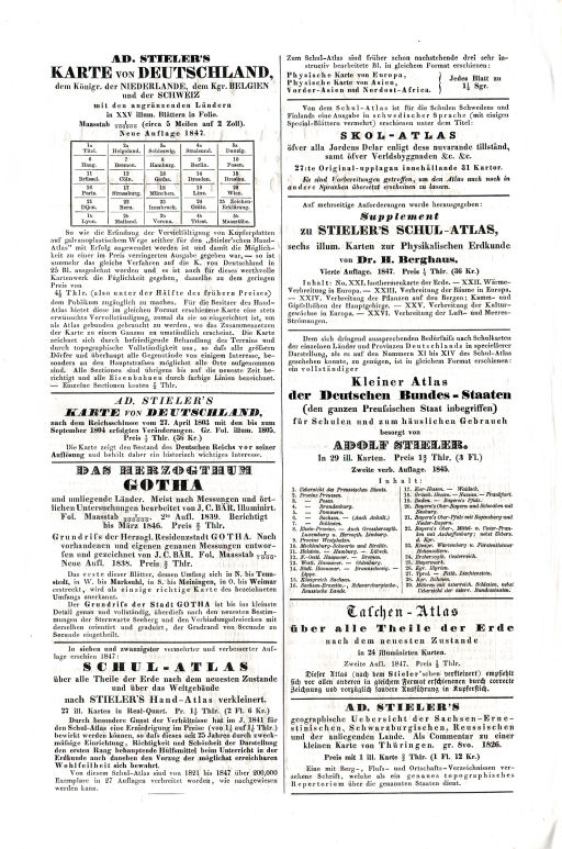 Ad. Stieler's Karte von Deutschland
Bericht über geographische Werke 1847, p. 2