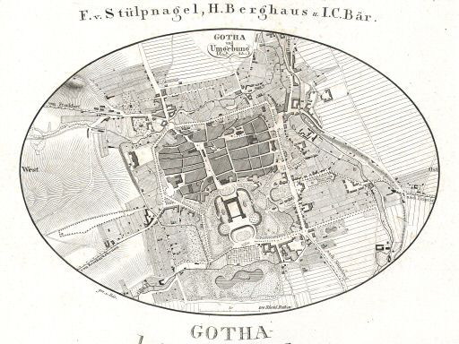 Stielers Hand-Atlas, 1e druk
Plattegrond van Gotha (1845) op het titelblad (Nº 1)