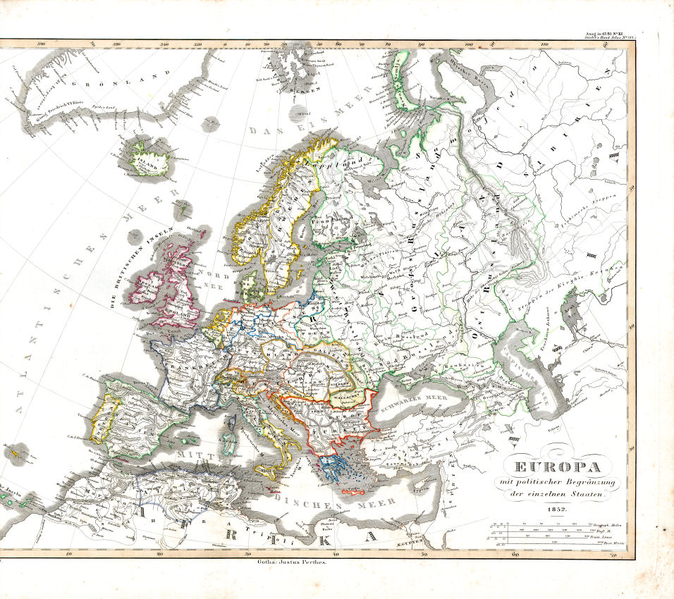 Stielers Hand-Atlas, 1853
12. Europa mit politischer Begränzung der einzelnen Staaten (1852)