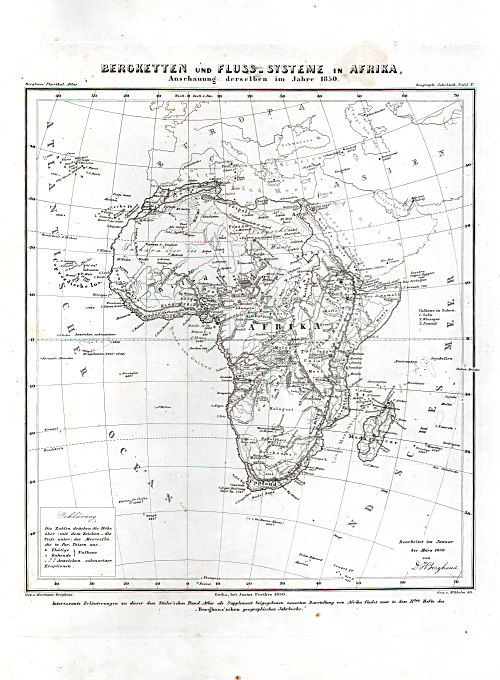 Stielers Hand-Atlas, 1853
Bergketten und Fluss-Systeme in Afrika (1850)