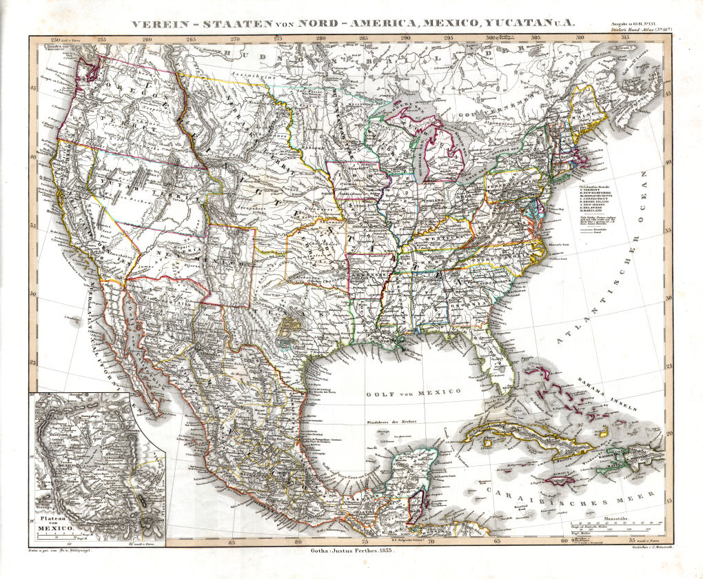 Stielers Hand-Atlas, 1853
46b. Verein-Staaten von Nord-America, Mexico, Yucatan u.A. (1853)