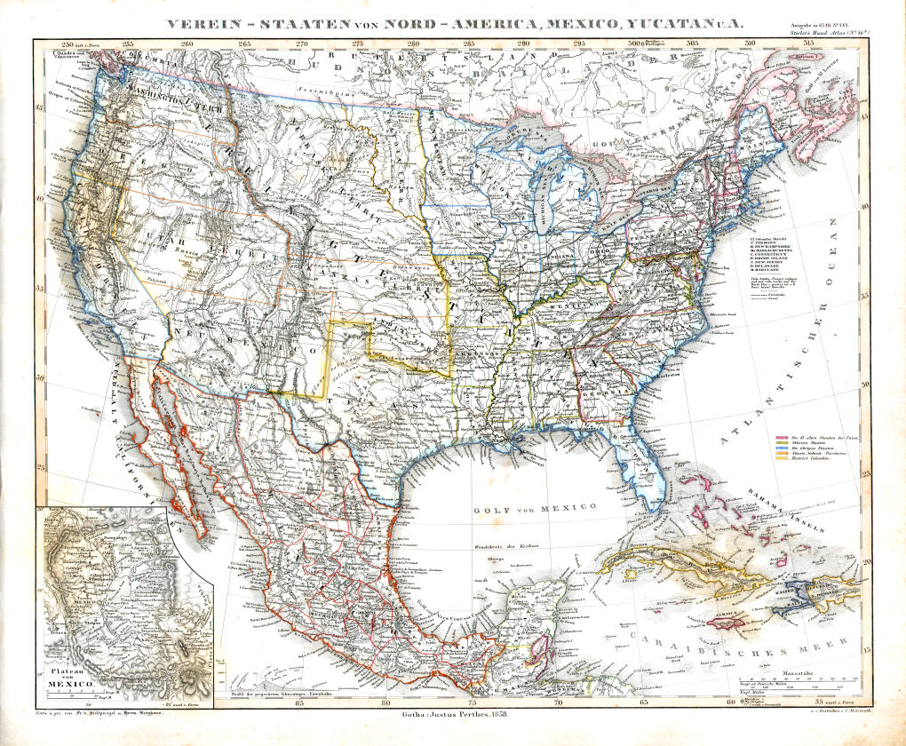 Stielers Hand-Atlas, 1859
46b. Verein-Staaten von Nord-America, Mexico, Yucatan u.A. (1858)