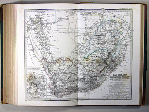Stielers Hand-Atlas, 1874
45d. Das Capland nebst den Süd-Afrikanischen Freistaaten und dem Gebiet der Hottentotten & Kaffern