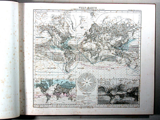 Stielers Hand-Atlas, 1875
6. Welt-Karte zur Übersicht der Luft-Strömungen und der See-Wege