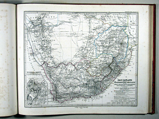 Stielers Hand-Atlas, 1875
72. Das Capland nebst den Süd-Afrikanischen Freistaaten und dem Gebiet der Hottentotten & Kaffern