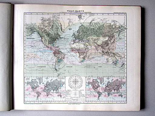 Stielers Hand-Atlas, 1882
6. Weltkarte zur Übersicht der Luft-Strömungen und Niederschläge