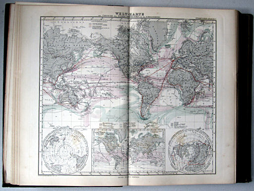 Stielers Hand-Atlas, 1885
7. Welt-Karte zur Übersicht der Meeres-Strömungen und des Schnellverkehrs