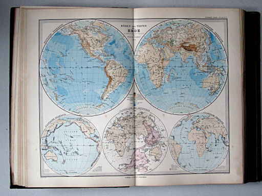 Stielers Hand-Atlas, 1885
8. Höhen und Tiefen der Erde in Lambert's Zenithal-Projection