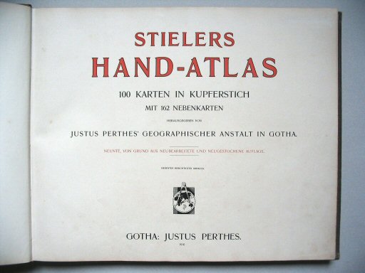 Stielers Hand-Atlas, 9. Aufl. (1910)
Titelpagina (ongevouwen kaarten)
Title page (unfolded maps)