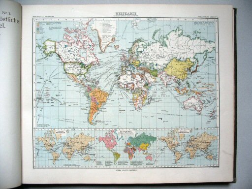 Stielers Hand-Atlas, 9. Aufl. (1910)
4. Weltkarte in Mercators Projection
Wereldkaart in Mercatorprojectie / Map of the World on Mercator's Projection