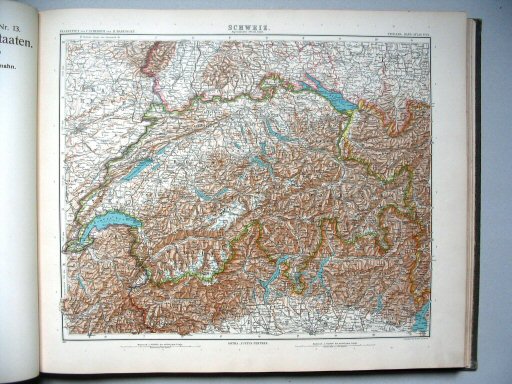 Stielers Hand-Atlas, 9. Aufl. (1910)
14. Schweiz. Alpenländer, westliches Blatt
Zwitserland (Westelijke Alpen) / Switzerland. Alps: Western sheet
