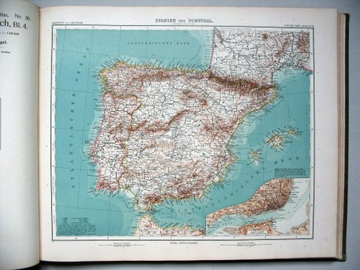 Stielers Hand-Atlas, 9. Aufl. (1910)
31. Spanien und Portugal. Übersicht
Overzichtskaart van Spanje en Portugal / Spain and Portugal (General map)