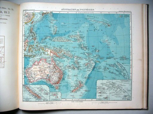 Stielers Hand-Atlas, 9. Aufl. (1910)
76. Australien und Polynesien. Übersicht
Overzichtskaart van Australië und Polynesië / Australia and Polynesia (General map)