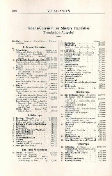Justus Perthes, Schulkatalog, 1927/28
Inhoudsopgave (blz. 240) / Table of contents (p. 240)