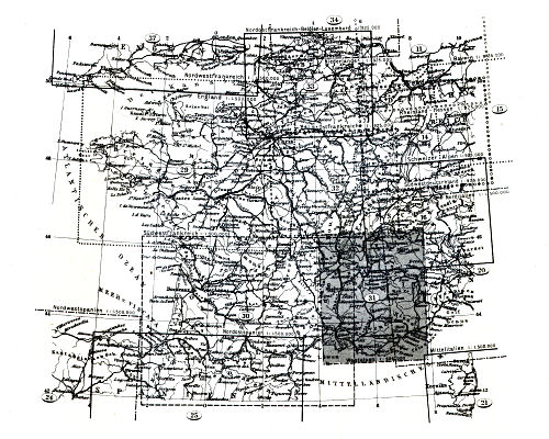 Stielers Hand-Atlas, 10. Aufl.
Bladwijzer Frankrijk, België / Sheet index France, Belgium