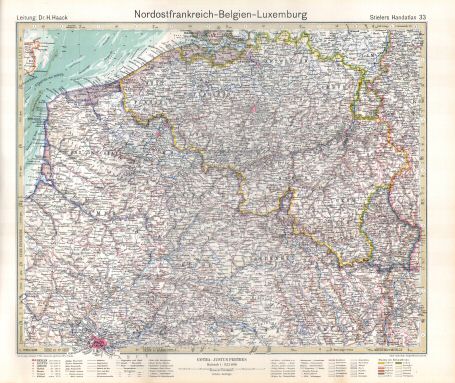 Stielers Hand-Atlas, 10. Aufl. (1926/27)
33. Nordostfrankreich - Belgien - Luxemburg
Noordoost-Frankrijk - België - Luxemburg
France Northeast - Belgium - Luxemburg
(1926,5 / IX 20)