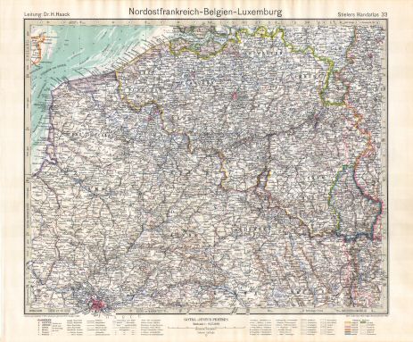 Stielers Hand-Atlas, 10. Aufl. (1939)
33. Nordostfrankreich - Belgien - Luxemburg
Noordoost-Frankrijk - België - Luxemburg
France Northeast - Belgium - Luxemburg
(1936,10 / III 36)