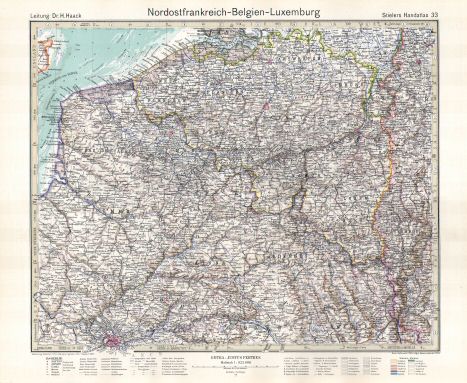 Stielers Hand-Atlas, 10. Aufl. (1945)
33. Nordostfrankreich - Belgien - Luxemburg
Noordoost-Frankrijk - België - Luxemburg
France Northeast - Belgium - Luxemburg
(1944,13 / III 44)