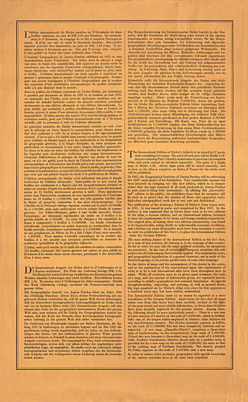 Stieler grand atlas de géographie moderne
1e livraison (1934)
1e aflevering, binnenkant omslag (voorwoord)
1st installment, inside cover (preface)