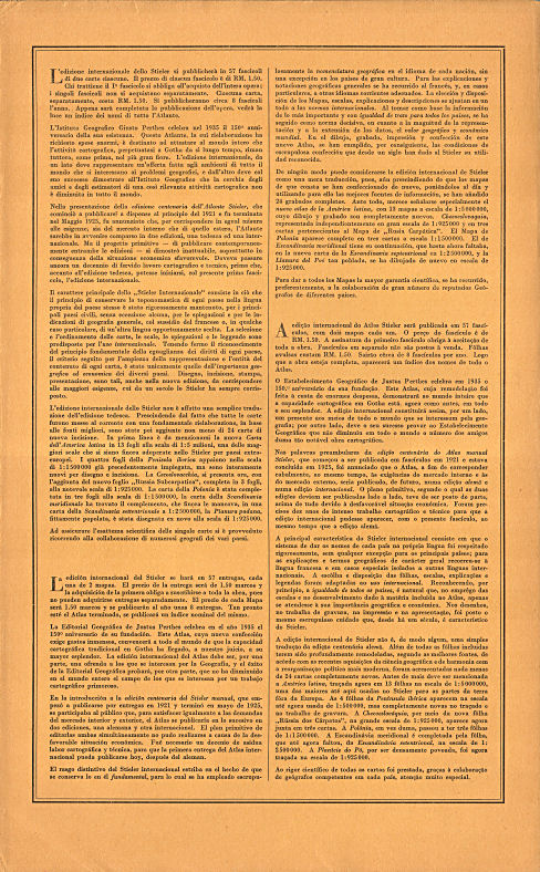 Stieler grand atlas de géographie moderne
1e livraison (1934)
1e aflevering, binnenkant omslag (voorwoord)
1st installment, inside cover (preface)