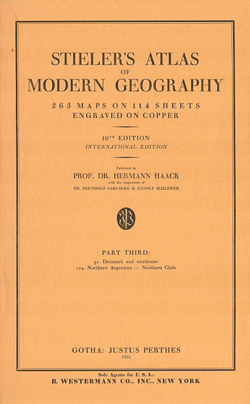 Stieler's Atlas of Modern Geography 
Part third (1934)
3e aflevering, voorkant omslag (titel)
3rd installment, front cover (title)