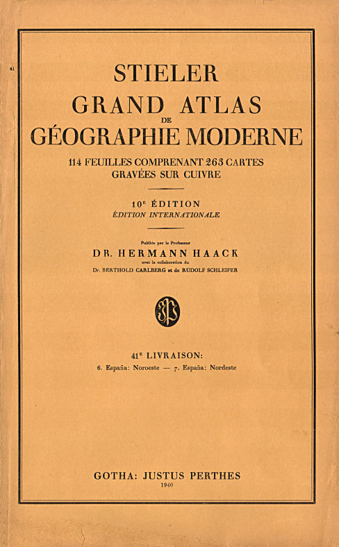 Stieler grand atlas de géographie moderne
41e livraison (1940)
41e aflevering, voorkant omslag (titel)
41st installment, front cover (title)