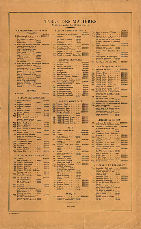 Stieler grand atlas de géographie moderne
41e livraison (1940)
41e aflevering, achterkant omslag (inhoudsopgave)
41st installment, rear cover (table of contents)