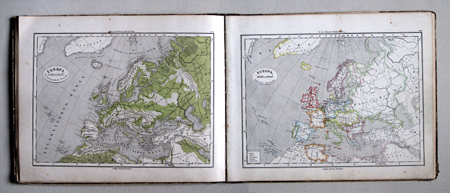E. von Sydow's Schul-Atlas, 1875
6-7. Europa. Oro-hydrographische Übersicht. Politische Übersicht